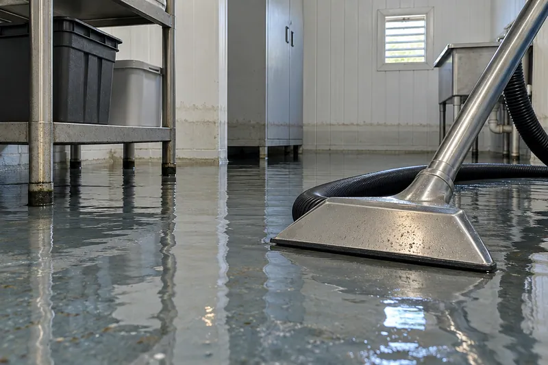 Water Extraction in Coppell — stainless pickup wand and hose in standing water
